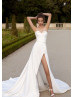 Sweetheart Ivory Satin Slit Modern Wedding Dress